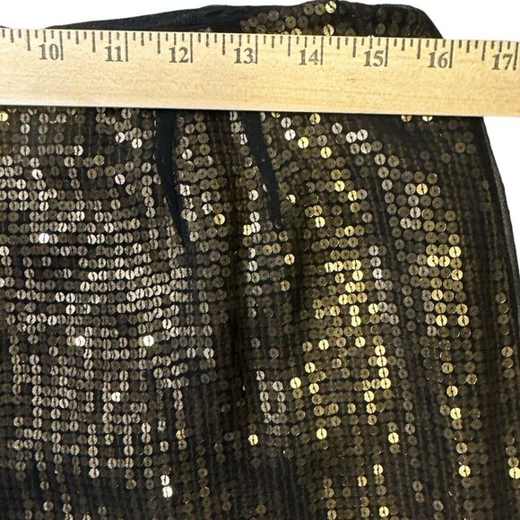 Linda Allard Ellen Tracy Black Sheer Silk Overlay Gold Sequin Skirt Size 12 NWT - Picture 10 of 12